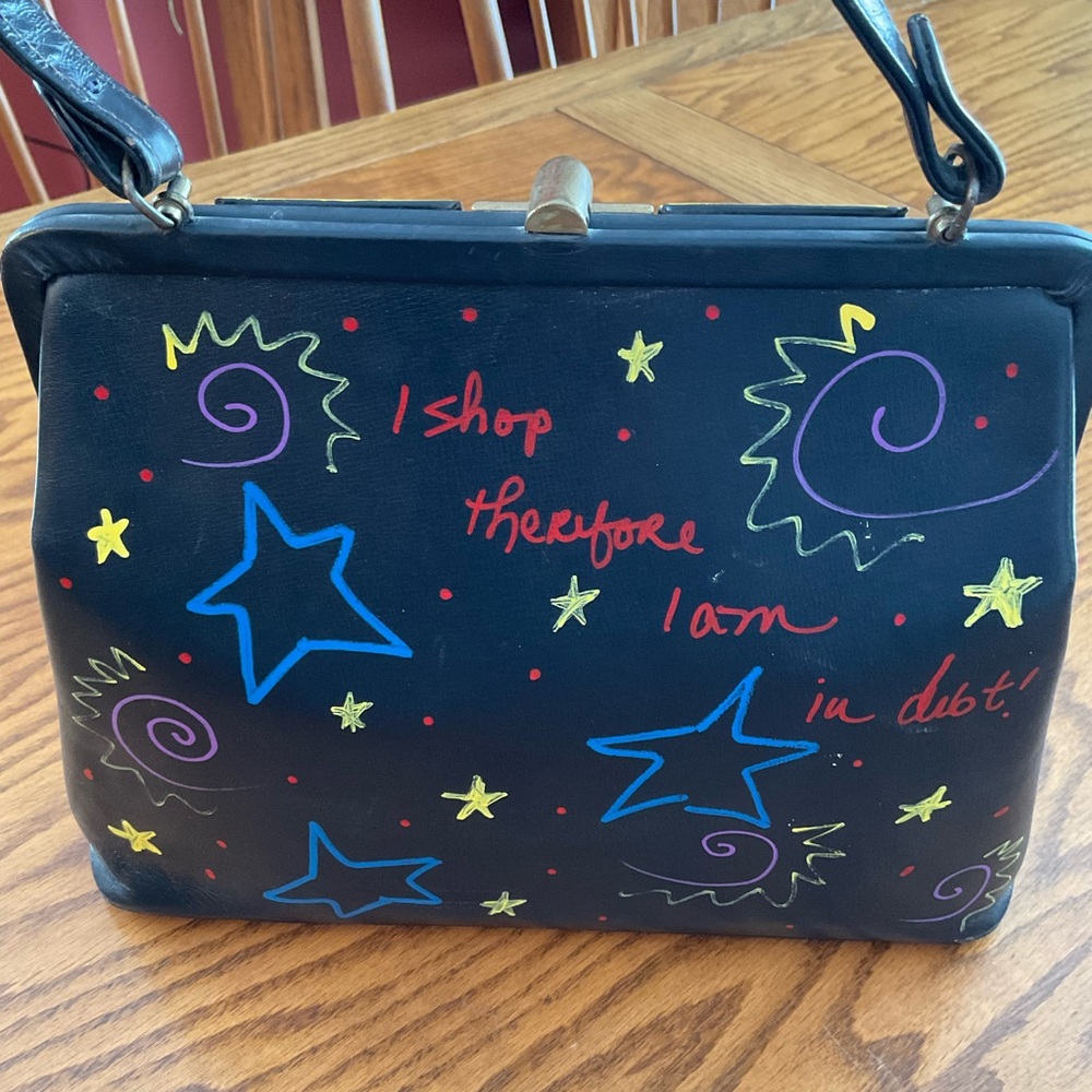 Vintage Upcycled, Painted on Black Background Satchel - Picture 4 of 11